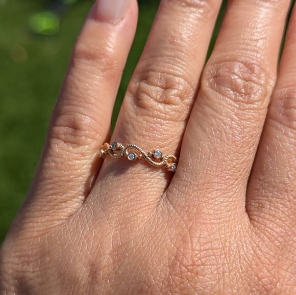 14K Rose Gold Diamond Milgrain Floral Vine Style Band Ring - Picture 9 of 10